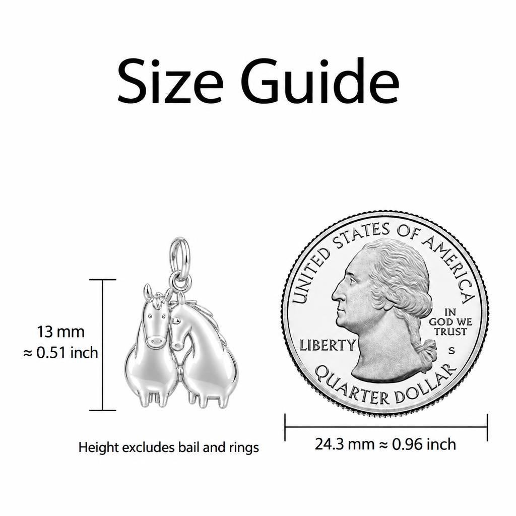 Kindred Spirits Horses Keepsake Plaque – size guide, 13 mm charm next to a quarter