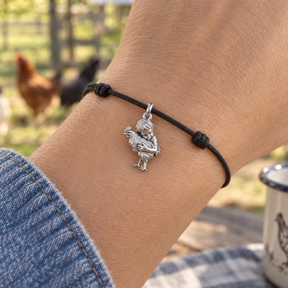 Kindred Spirits Hug Charm Bracelet – Personalized Mom Gift – worn on the wrist on a black cord bracelet