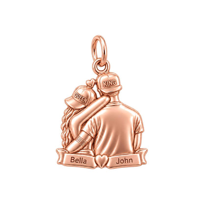 King and Queen Couple Charm Bracelet – Personalized Couple Gift – rose gold charm, front view