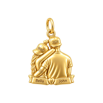 King and Queen Couple Charm Bracelet – Personalized Couple Gift – 18K gold charm, front view