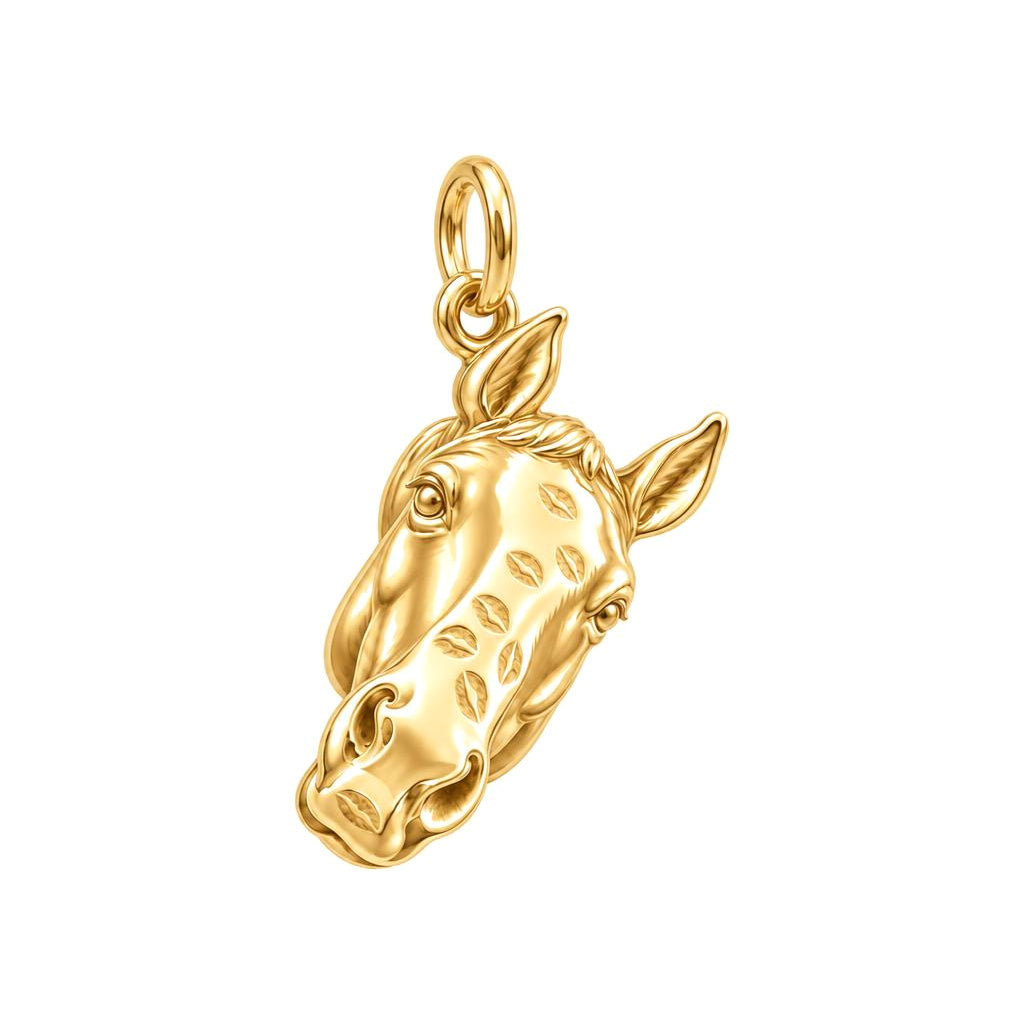 Kisses for My Horse Charm Bracelet – Personalized Horse Mom Gift – 18K gold charm, front view