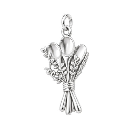 Kitchen Bouquet Charm Bracelet – Personalized Baker Gift – silver charm, front view