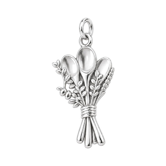 Kitchen Bouquet Charm Bracelet – Personalized Baker Gift – silver charm, front view