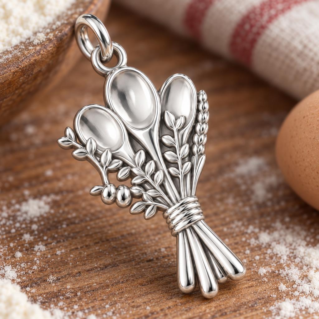 Kitchen Bouquet Charm Bracelet – Personalized Baker Gift – macro detail of the charm