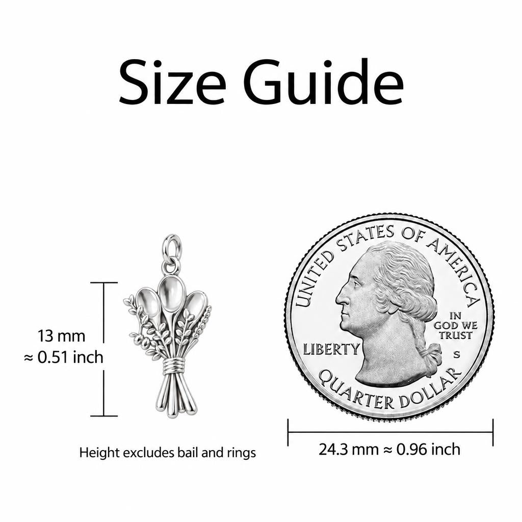 Kitchen Bouquet Charm Bracelet – Personalized Baker Gift – size guide, 13 mm charm next to a quarter