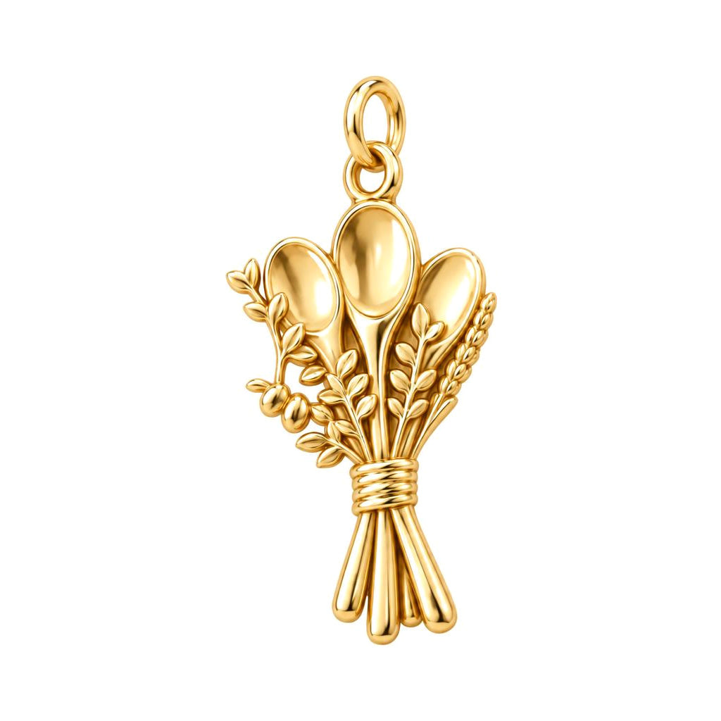 Kitchen Bouquet Charm Bracelet – Personalized Baker Gift – 18K gold charm, front view