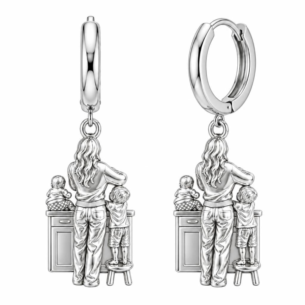 Kitchen Counter Moments Huggie Charm Earrings – silver, front view
