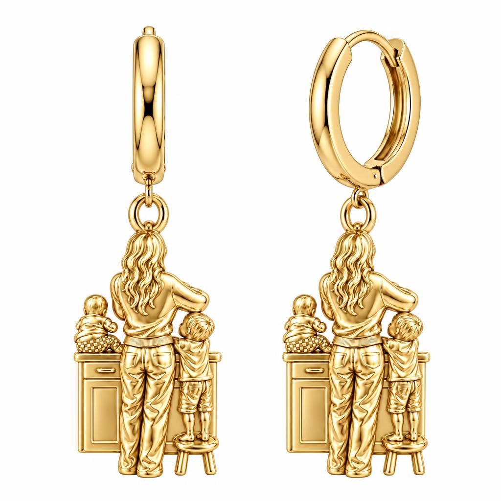 Kitchen Counter Moments Huggie Charm Earrings – 18K gold, front view