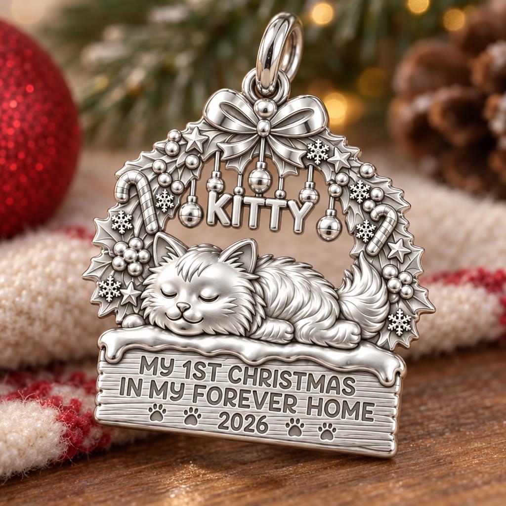 Kitty's First Christmas Charm Bracelet – Personalized Cat Mom Gift – macro detail of the charm