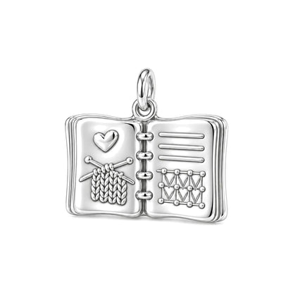 Knitting Pattern Notebook Charm and Polyester Cord Bracelet Set