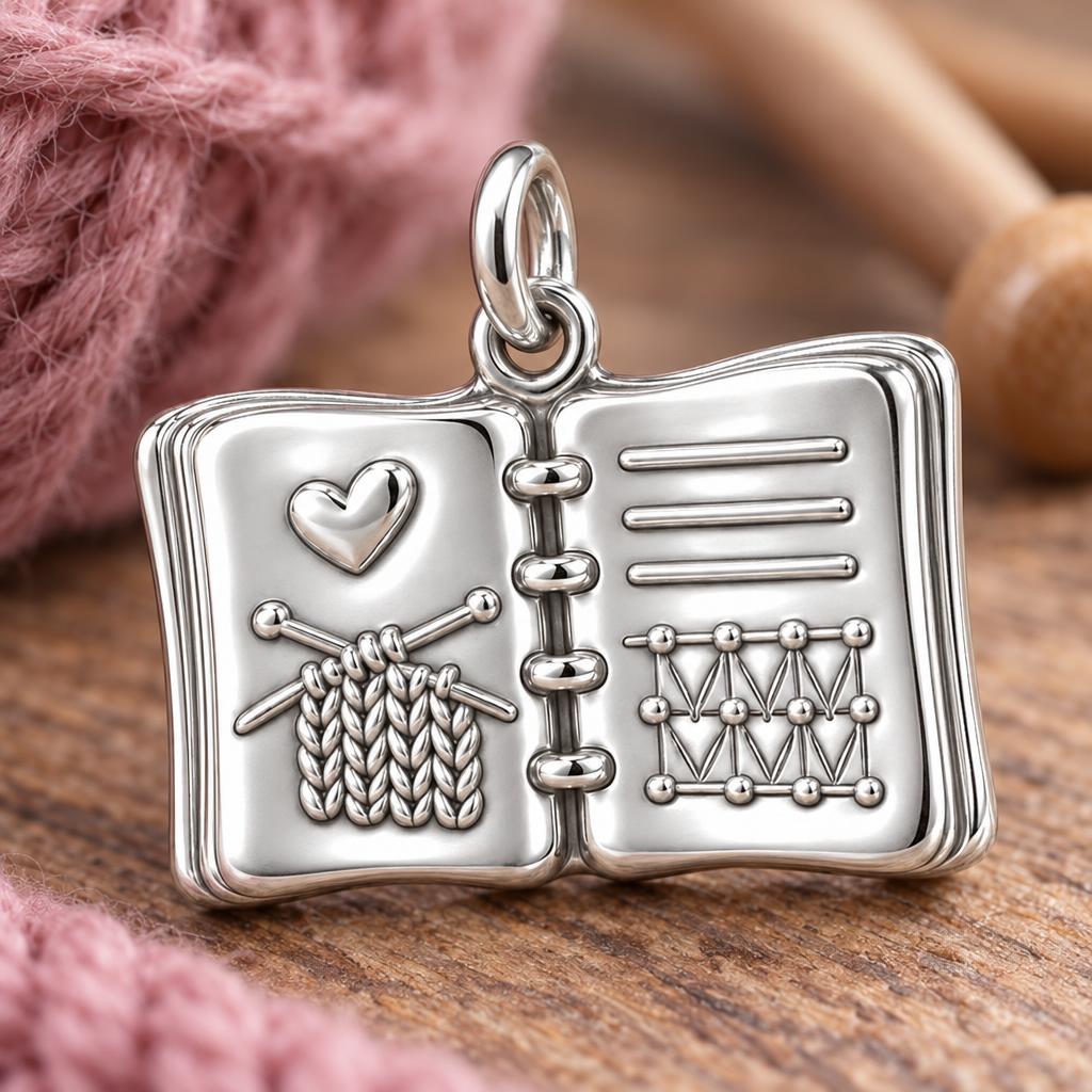 Knitting Pattern Notebook Charm and Polyester Cord Bracelet Set