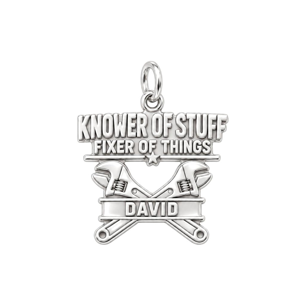 Knower Of Stuff Charm Bracelet – Personalized Dad Gift – silver plated 3 cm charm, front view