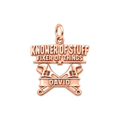 Knower Of Stuff Charm Bracelet – Personalized Dad Gift – rose gold 3 cm charm, front view