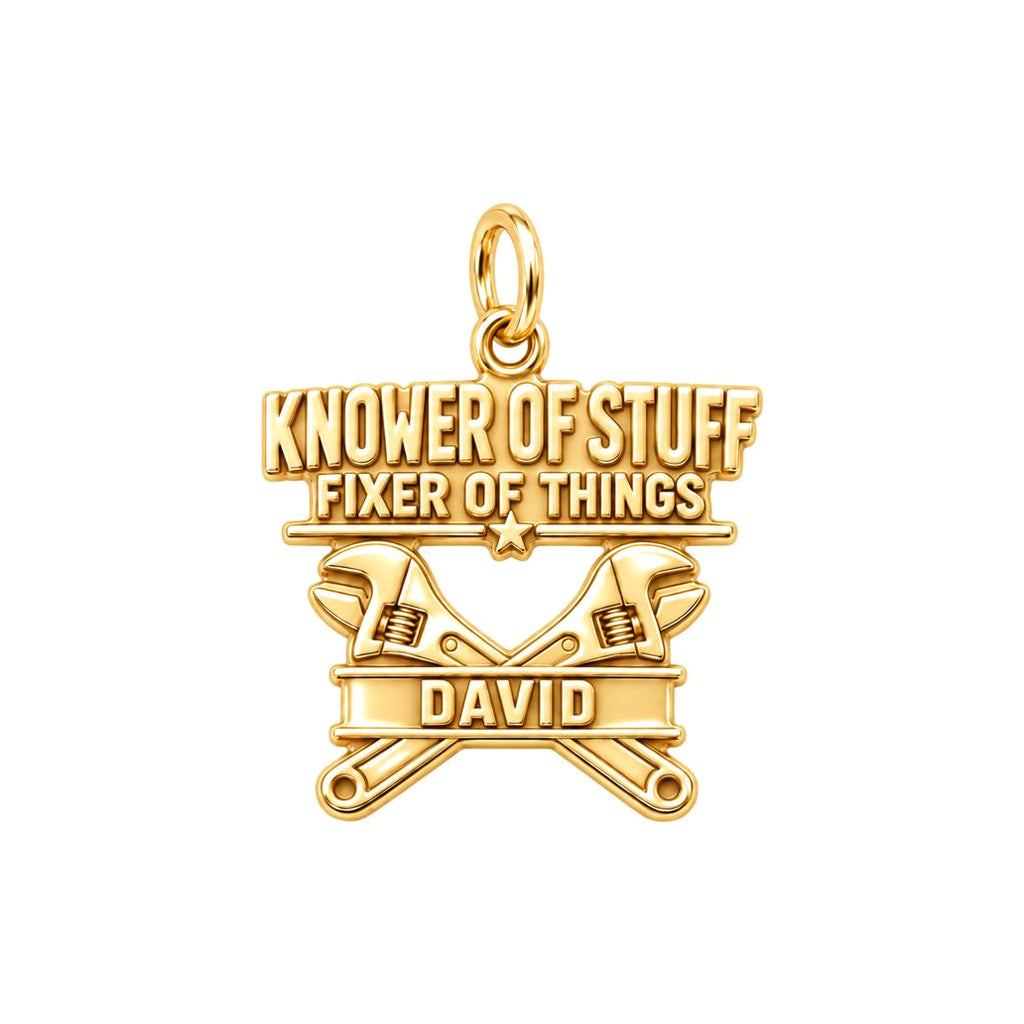 Knower Of Stuff Charm Bracelet – Personalized Dad Gift – 18K gold plated 3 cm charm, front view