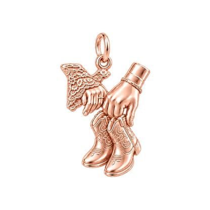 Lace and Leather Charm Bracelet – Personalized Couple Gift – rose gold charm, front view