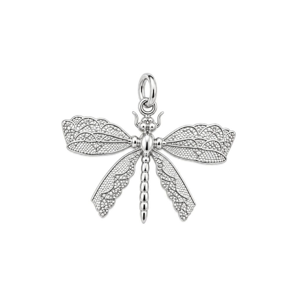 Lace Wing Dragonfly Charm Bracelet – Personalized Mom Gift – silver charm, front view