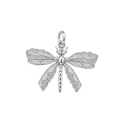 Lace Wing Dragonfly Charm Bracelet – Personalized Mom Gift – silver charm, front view