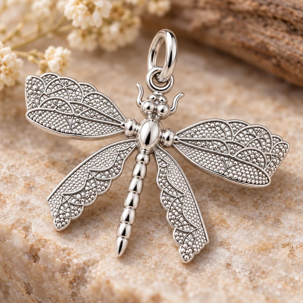 Lace Wing Dragonfly Charm Bracelet – Personalized Mom Gift – macro detail of the charm