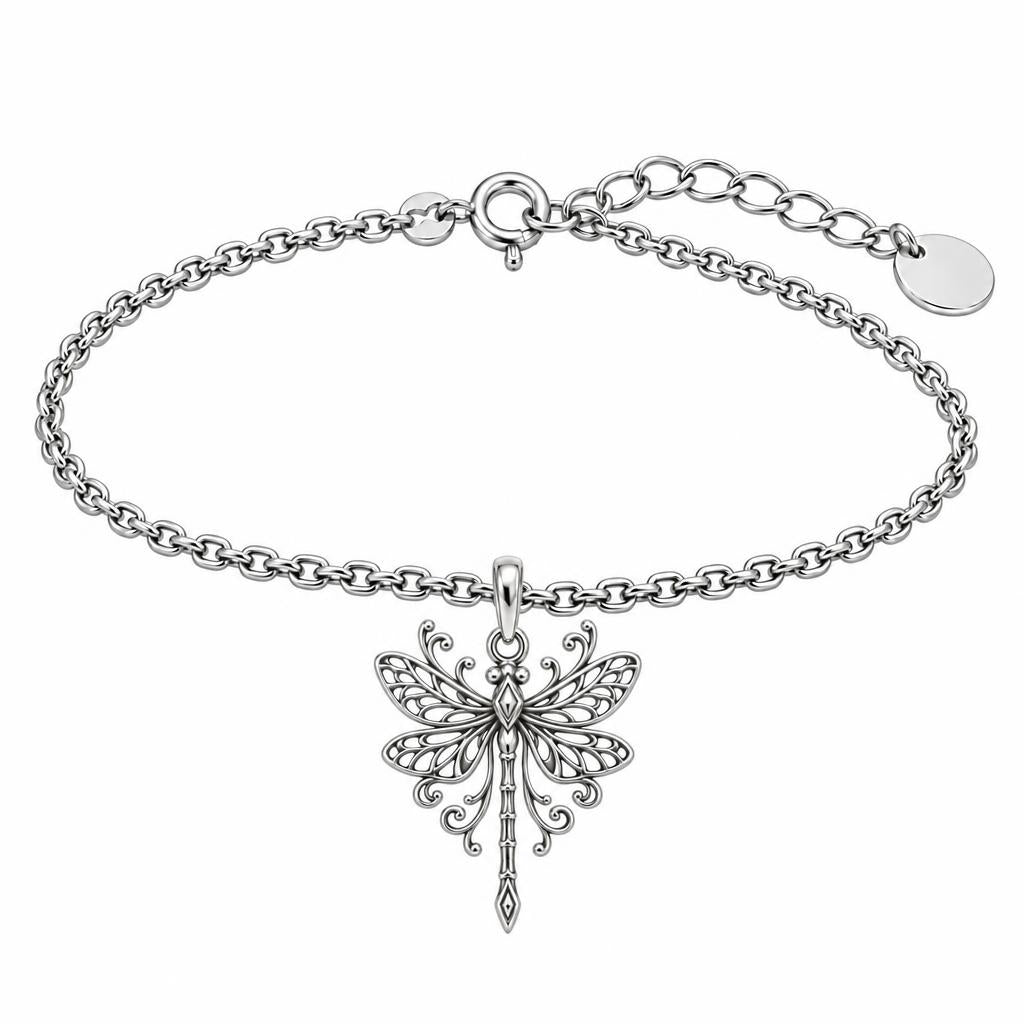 Lacy Wings Dragonfly Charm Bracelet Set – silver, front view