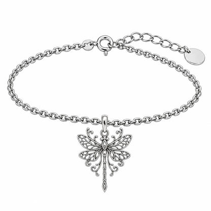 Lacy Wings Dragonfly Charm Bracelet Set – silver, front view