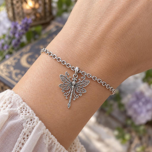 Lacy Wings Dragonfly Charm Bracelet Set – worn / in use
