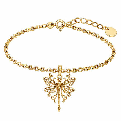Lacy Wings Dragonfly Charm Bracelet Set – 18K gold, front view