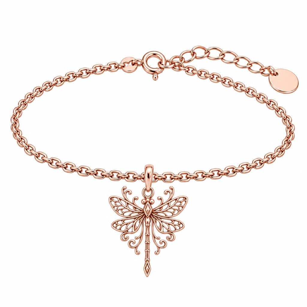 Lacy Wings Dragonfly Charm Bracelet Set – rose gold, front view
