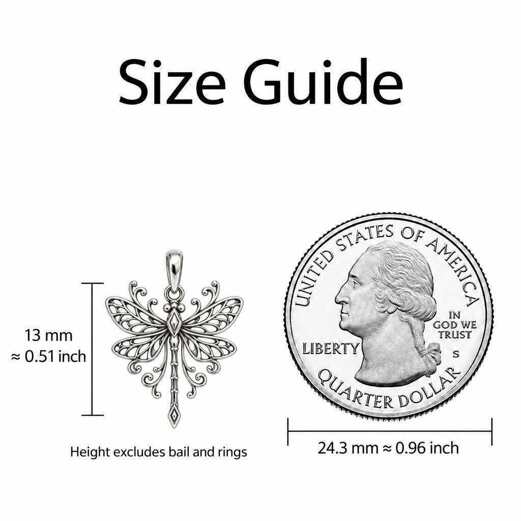 Lacy Wings Dragonfly Charm Keychain – size guide, 13 mm charm next to a quarter