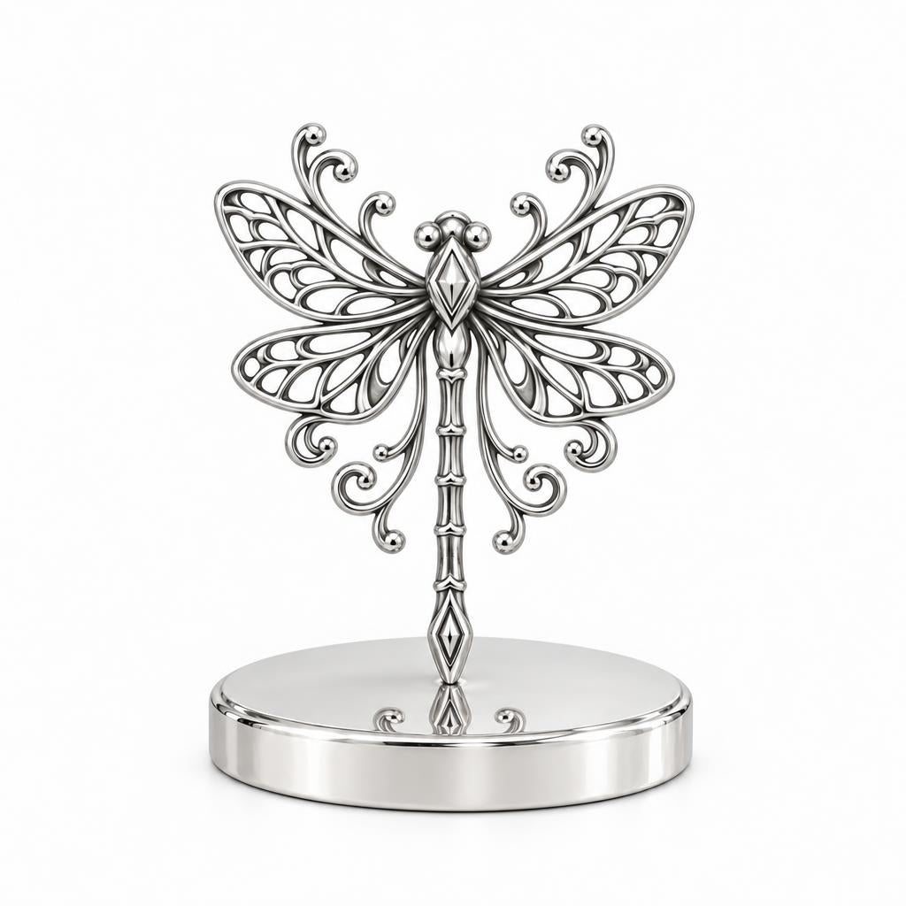 Lacy Wings Dragonfly Keepsake Plaque – silver, front view