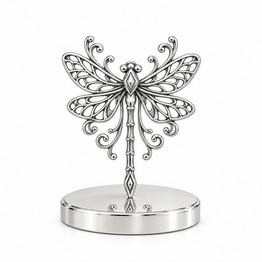 Lacy Wings Dragonfly Keepsake Plaque – silver, front view