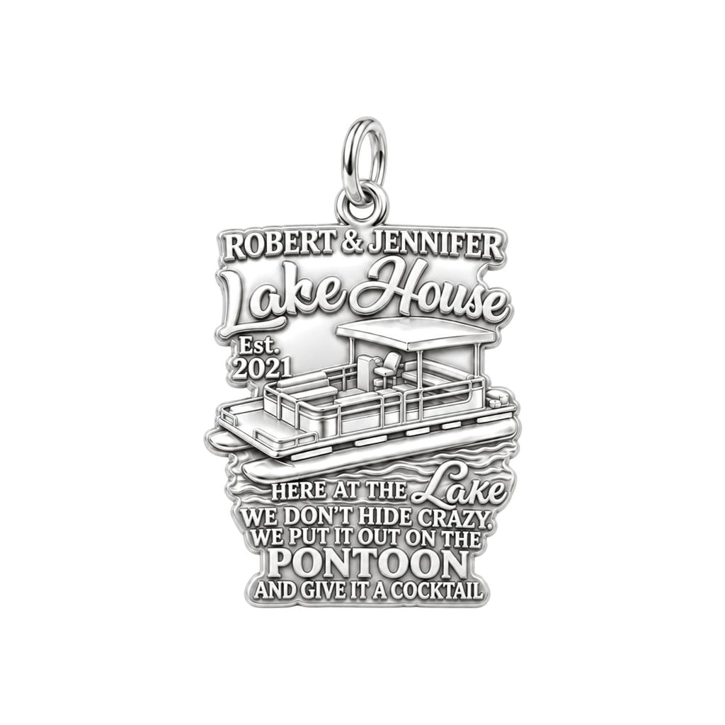 Lake House Pontoon Charm Bracelet – Personalized Couple Gift – silver plated 2 cm charm, front view
