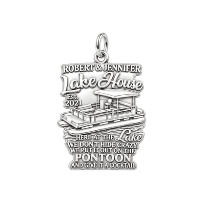 Lake House Pontoon Charm Bracelet – Personalized Couple Gift – silver plated 2 cm charm, front view