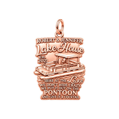 Lake House Pontoon Charm Bracelet – Personalized Couple Gift – rose gold 2 cm charm, front view