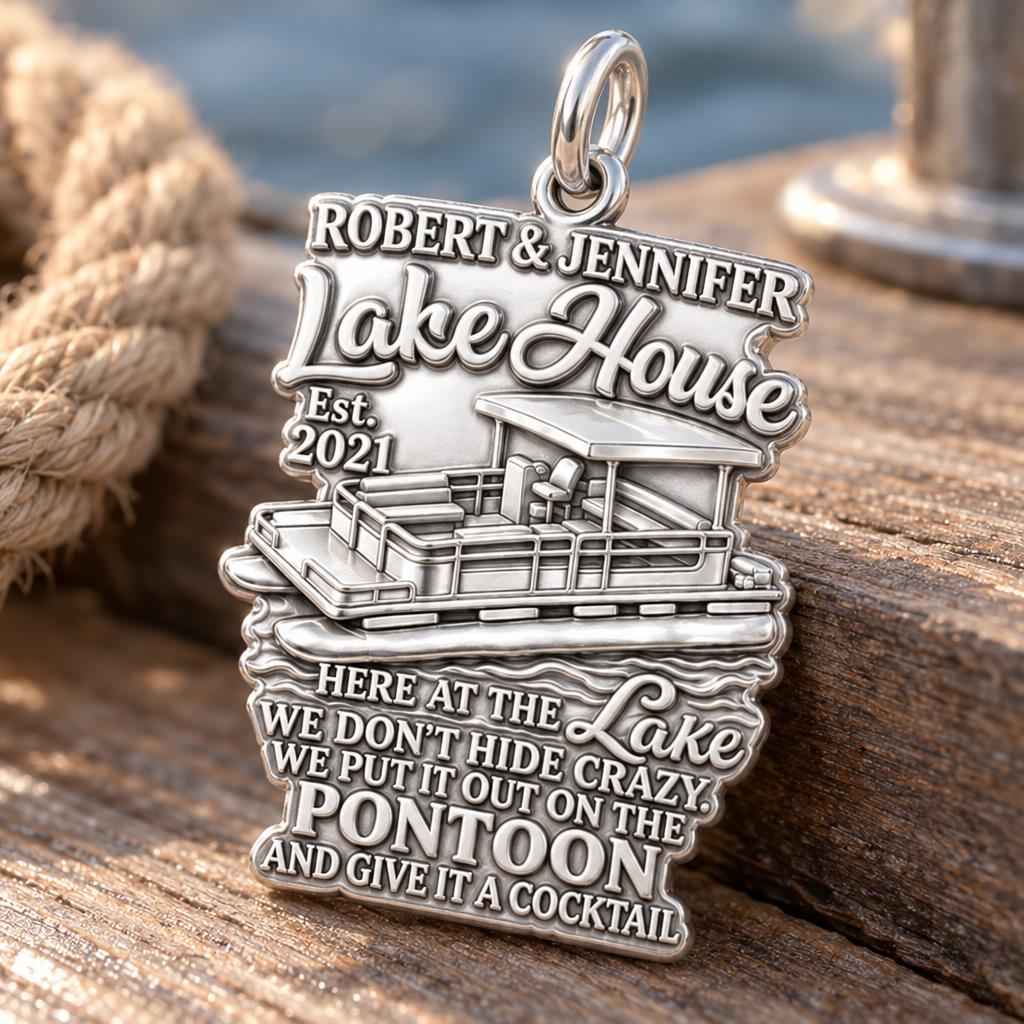 Lake House Pontoon Charm Bracelet – Personalized Couple Gift – macro detail of the charm