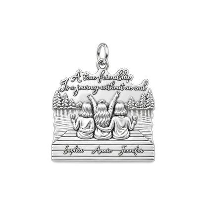 Lakeside Best Friends Charm Bracelet – Personalized Couple Gift – silver plated 3 cm charm, front view