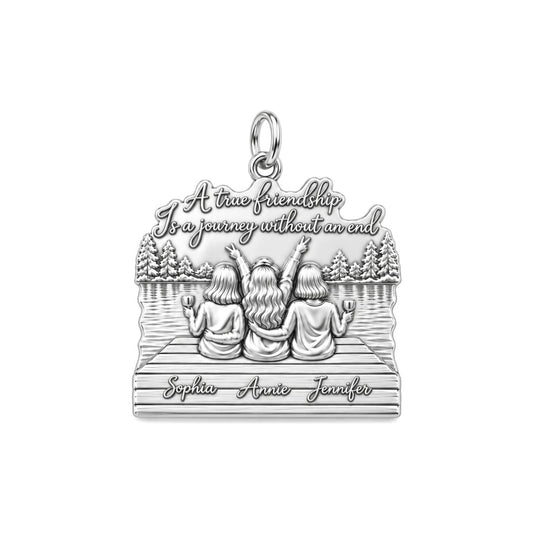 Lakeside Best Friends Charm Bracelet – Personalized Couple Gift – silver plated 3 cm charm, front view