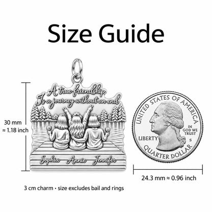 Lakeside Best Friends Charm Bracelet – Personalized Couple Gift – size guide, 3 cm charm next to a quarter