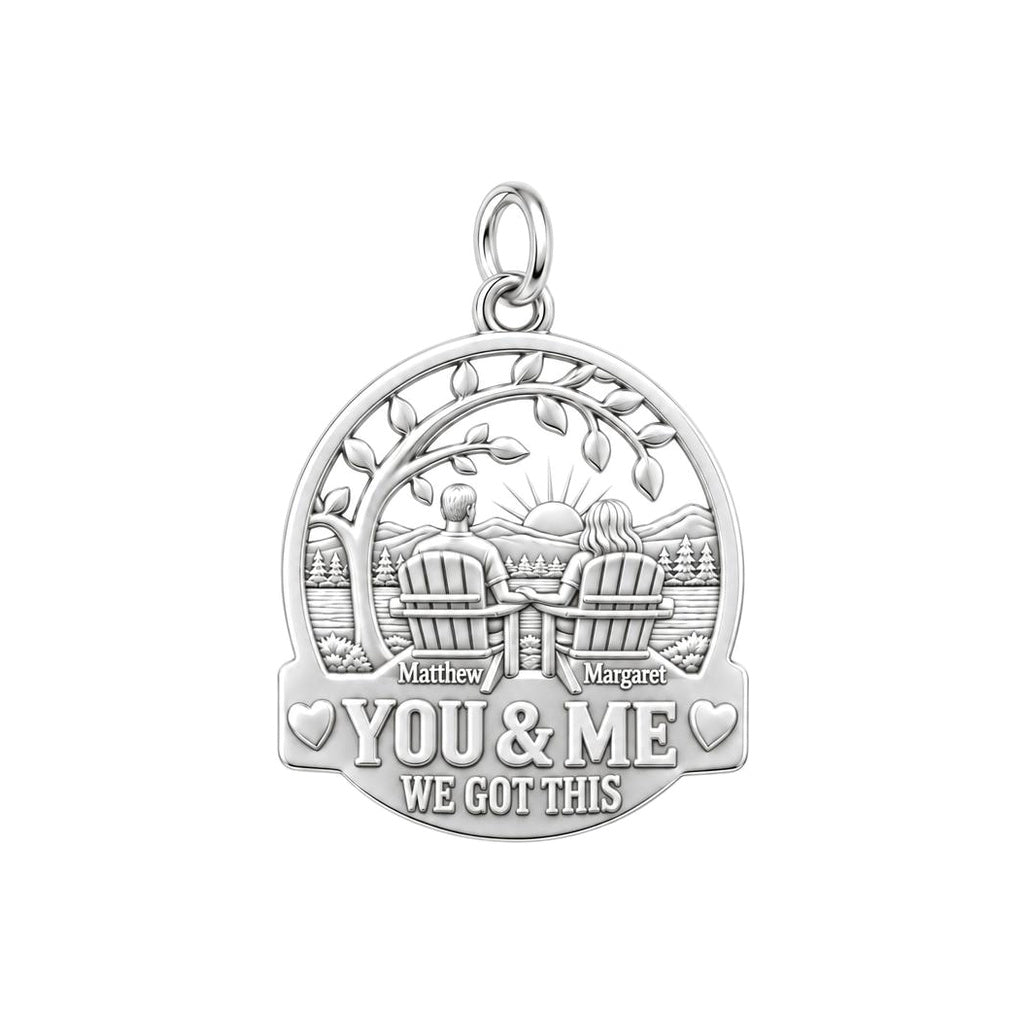 Lakeside Sunset Charm Bracelet – Personalized Couple Gift – silver plated 3 cm charm, front view