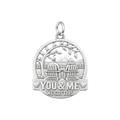 Lakeside Sunset Charm Bracelet – Personalized Couple Gift – silver plated 3 cm charm, front view