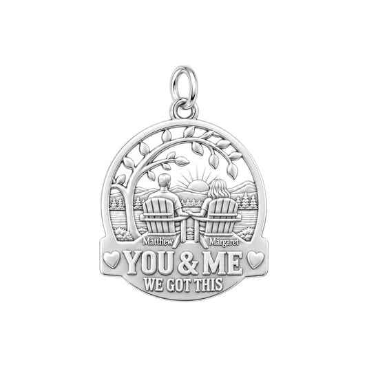 Lakeside Sunset Charm Bracelet – Personalized Couple Gift – silver plated 3 cm charm, front view