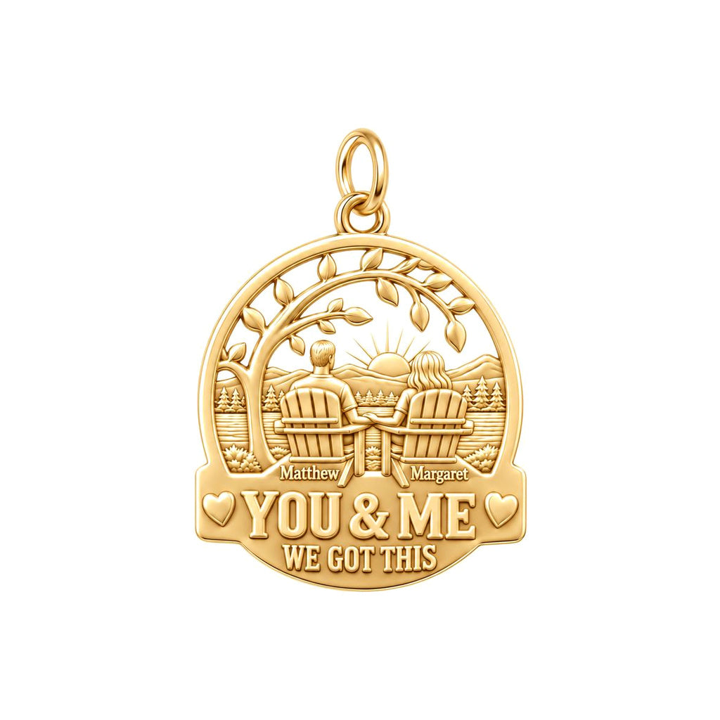 Lakeside Sunset Charm Bracelet – Personalized Couple Gift – 18K gold plated 3 cm charm, front view