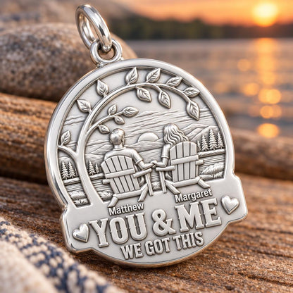 Lakeside Sunset Retreat Charm Bracelet – Personalized Couple Gift – macro detail of the charm