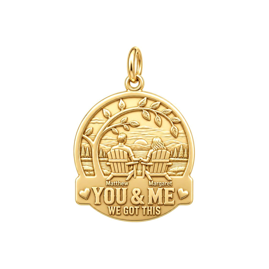Lakeside Sunset Retreat Charm Bracelet – Personalized Couple Gift – 18K gold plated 3 cm charm, front view