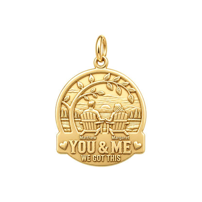 Lakeside Sunset Retreat Charm Bracelet – Personalized Couple Gift – 18K gold plated 3 cm charm, front view