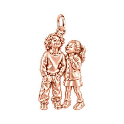 Laughter and Love Siblings Charm Bracelet – Personalized Mom Gift – rose gold charm, front view