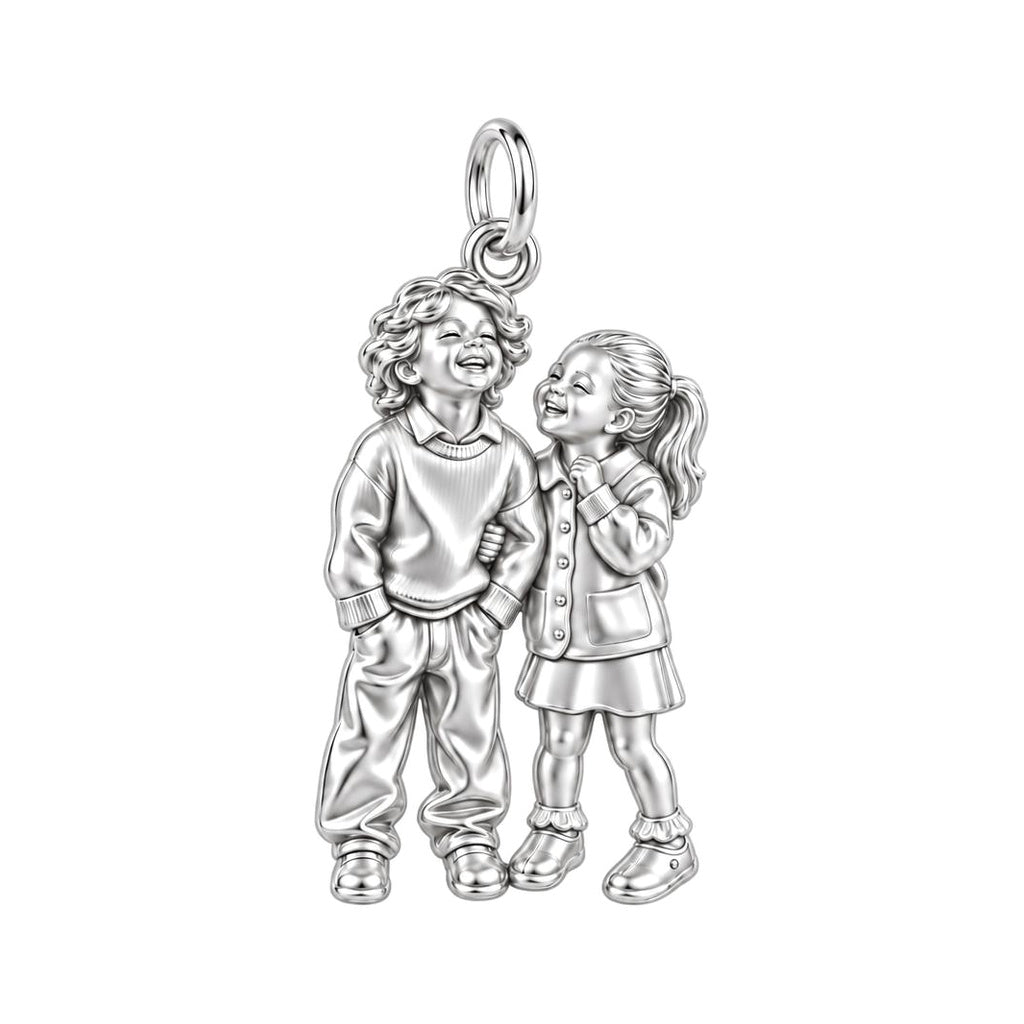 Laughter and Love Siblings Charm Bracelet – Personalized Mom Gift – silver charm, front view