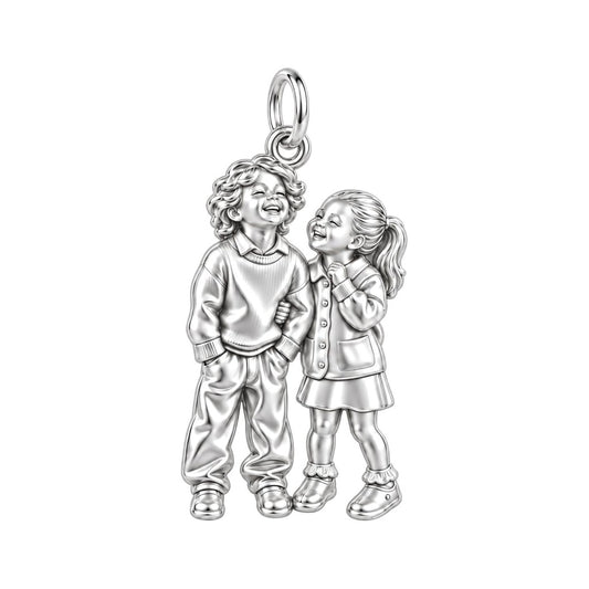 Laughter and Love Siblings Charm Bracelet – Personalized Mom Gift – silver charm, front view
