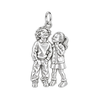 Laughter and Love Siblings Charm Bracelet – Personalized Mom Gift – silver charm, front view