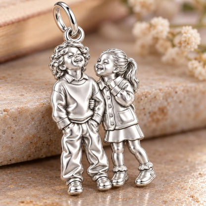 Laughter and Love Siblings Charm Bracelet – Personalized Mom Gift – macro detail of the charm
