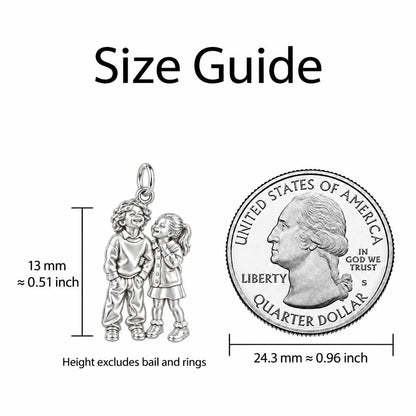 Laughter and Love Siblings Charm Bracelet – Personalized Mom Gift – size guide, 13 mm charm next to a quarter